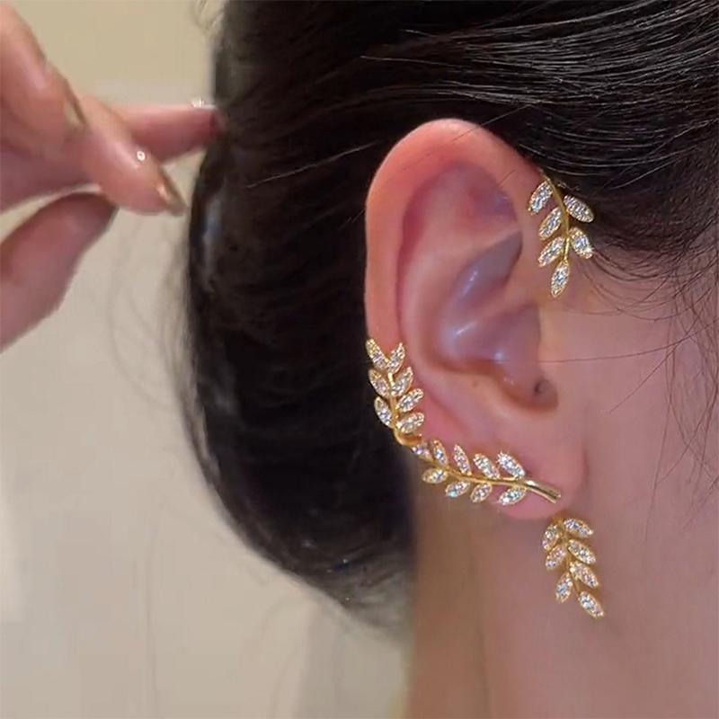 Sparkling Leaf Ear Clip Non-Piercing Earring For Women Leaves