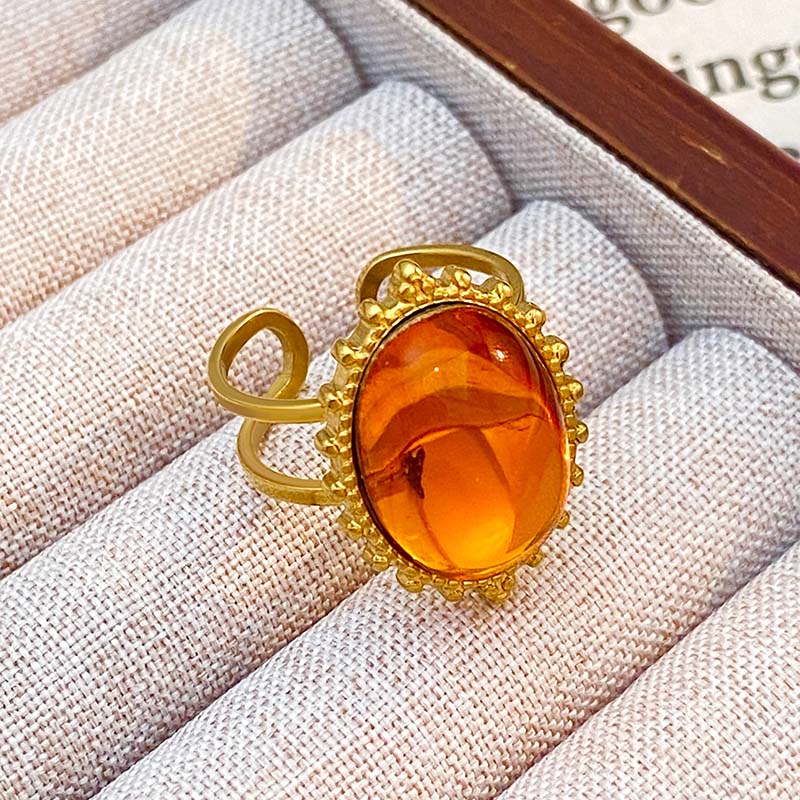 Stainless Steel Colorful Stone Opening Rings for Women Men Retro Classic Wide Gold Color Joint Rings Banquet Jewelry Accessories