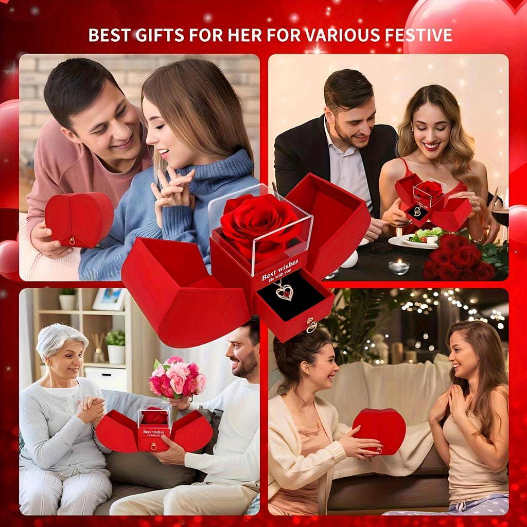Elegant 100-Language "I Love You" Necklace with Red Rose & Heart Pendant In Luxury Gift Box - Valentine's Day, Mother's Day