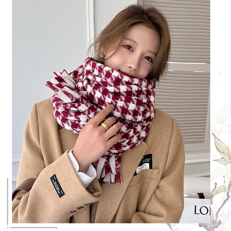 Checkered Scarf Autumn Winter Student Scarf Warm Shawl Tassel Fashion Scarf Female