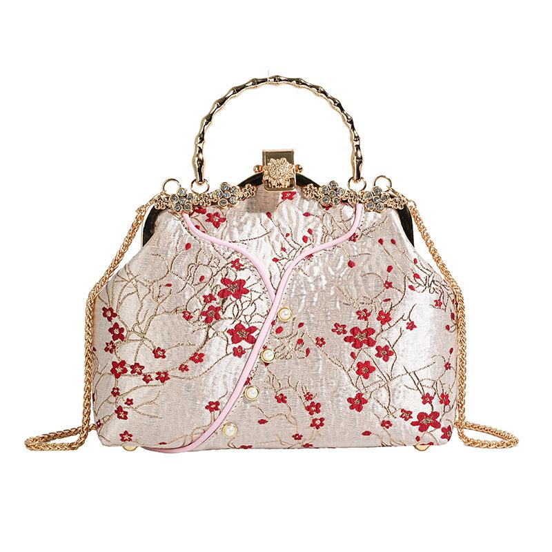 Embroidered hand carry gold bag women's new high-end chain bag single shoulder messenger bag