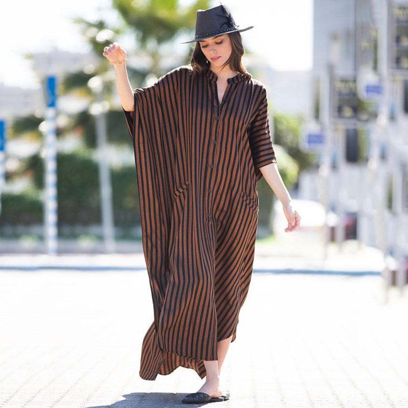 2021 Europäischer & Amerikanischer Gestreifter Strand-Überwurf - Vier-Wege-Stretch, Sexy Schwarzer & Brauner Langer Morgenmantel, Einreihiger Bikini-Überwurf.