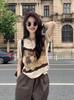 Korean chic chic fake two-piece front shoulder short-sleeved T-shirt for women's summer unique beautiful and good-looking slim top