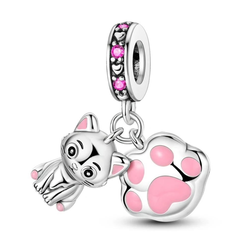 925 Silver Cute Cat Charm Pendant Beads for DIY Jewelry Making Bracelet Necklace Women Fine Gift
