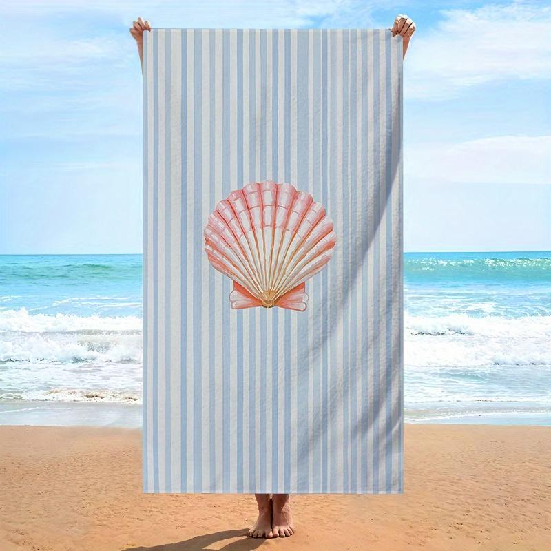 

Realistic White Seashell Nautical Beach Towel, Soft Microfiber Unisex Oversized for Swimming Travel W30*H60(CM)