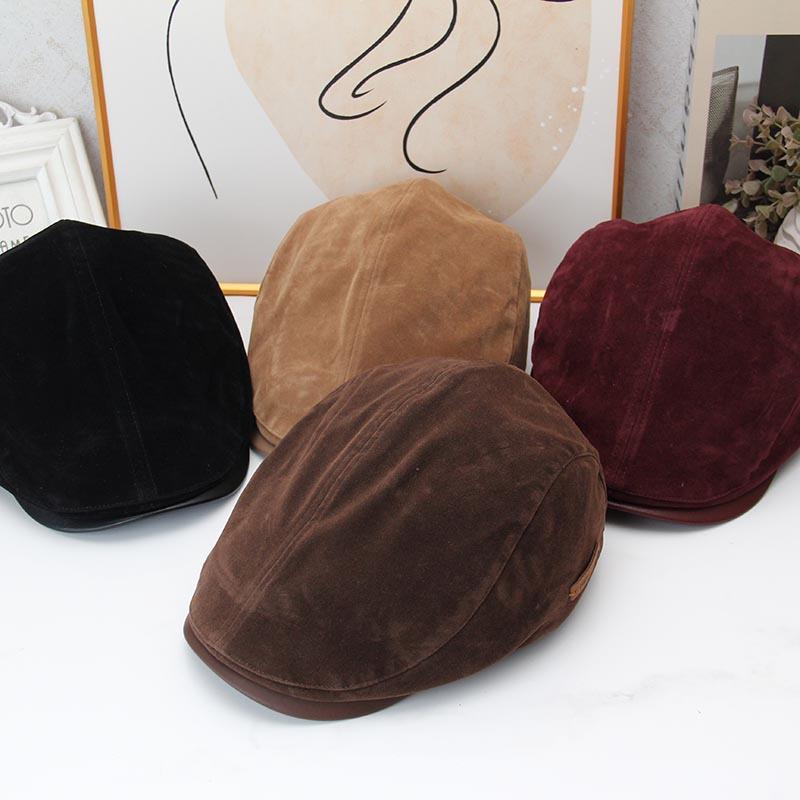 Early autumn new deerskin velvet old money wind retro painter hat women's autumn and winter simple small label showing a small face forward hat
