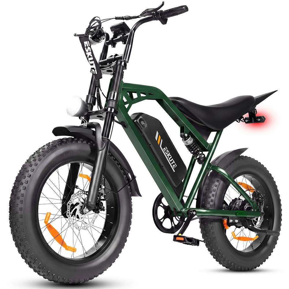 Elektrofahrrad Eskute V202 250W Motor Vollgefedert Erwachsenen-Elektrofahrrad 48V 20,8Ah Doppelscheibenbremsen 7 Gänge Maximale Last 120 kg grün