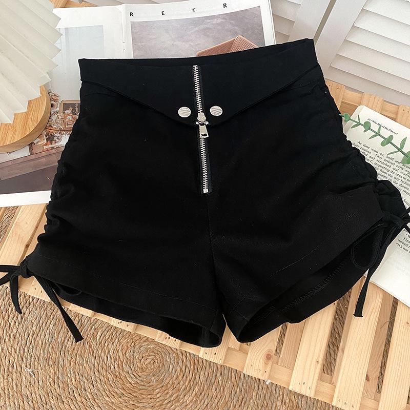 

Petite A-line Black Drawstring High-Waisted Shorts for Women - Spring/Autumn Hot Girl Style XL чёрный