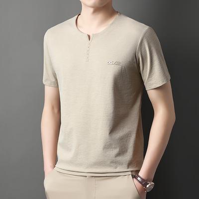 Men Ice Silk Short Sleeve Trend T Shirt V Neck Summer Casual Fashion Top