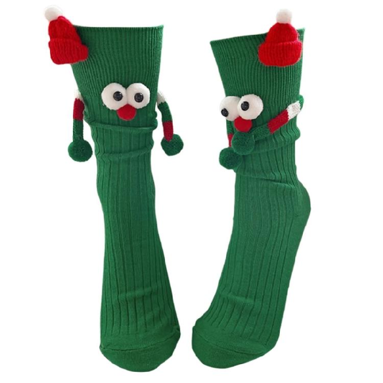 Christmas Funny Hand Socks Novelty Cartoon Big Eyes Middle Tube Socks Hosiery for Adult Kids Holiday Festival Party Gift