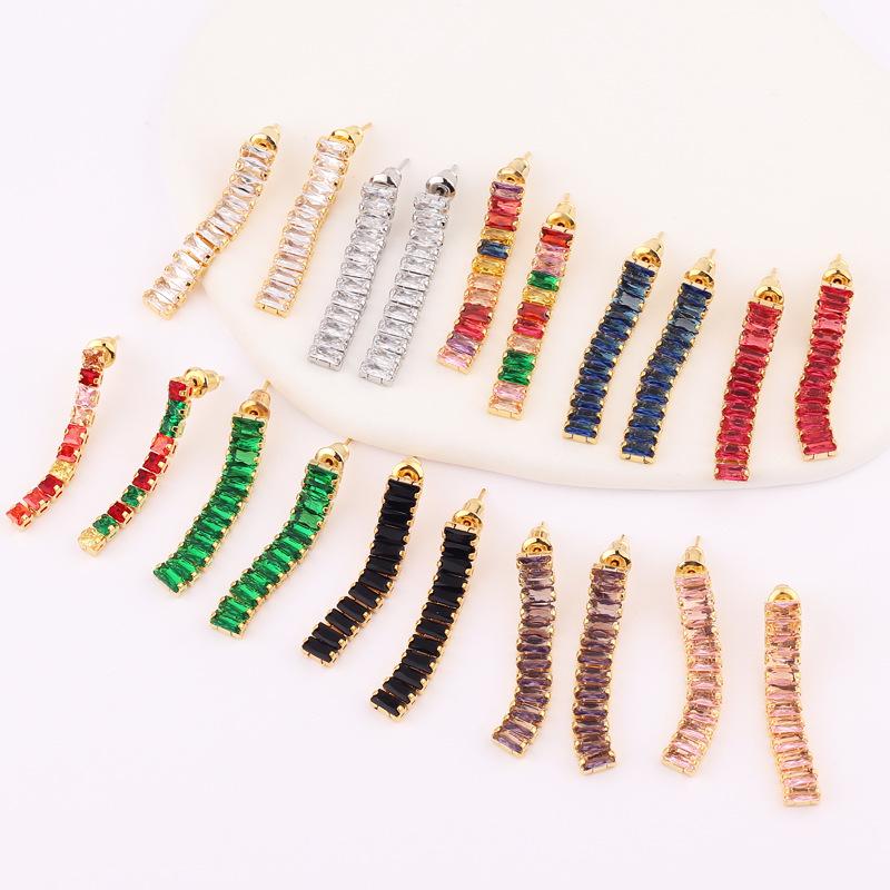 

Elegant Rectangular Rhinestone Tassel Bow Earrings 18K
