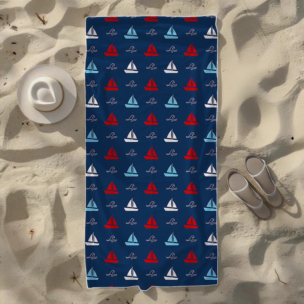Sailboat & Anchor Stripe Pattern Beach Towel, Soft Quick-Drying, Perfect For Portable Outdoor Travel, Camping And Summer Beach