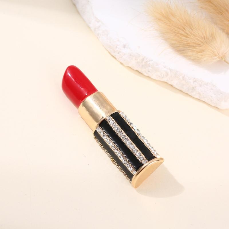 Lipstick Lapel Pin Brooch Sparkling Rhinestones Lipstick Brooch Jewelry Accessory Gift for Women Wife Girfriend Sister