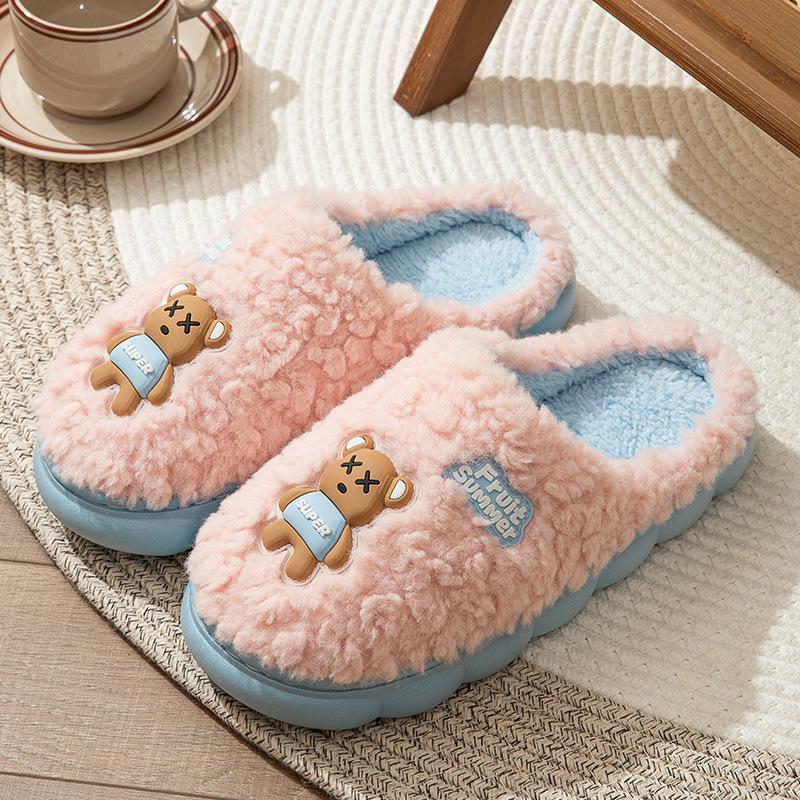 Зимние хлопковые тапочки для женщин, милые новые домашние тапочки на толстой подошве, сумка для пар, плюшевые теплые хлопковые тапочки на мягкой подошве 36-37