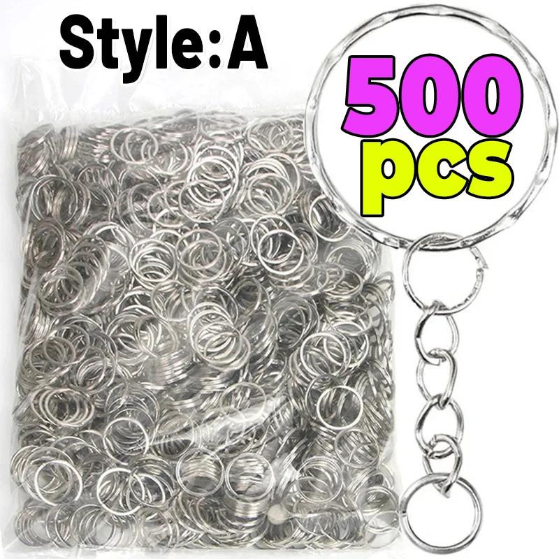 50/500 Piezas Llavero Metálico Plateado Llavero en Blanco Anillas Divididas con Cadena Hebillas de Escalada Accesorios para Llavero Mosquetón