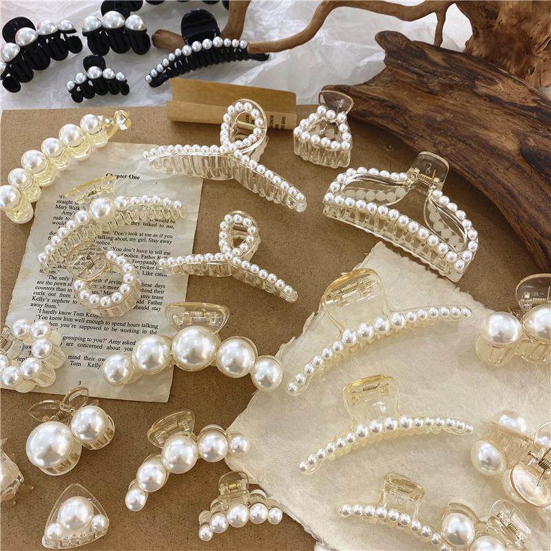 Retro Transparent Pearl Clip Korejský Creative Bath Pearl Spona do vlasů Trendy Transparent Color Clip