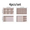 Flocking Jewelry Storage Box & Tray Set Space Saving 4/6/8Pcs for Organizing Rings Earrings Necklaces Vanity Drawer Use