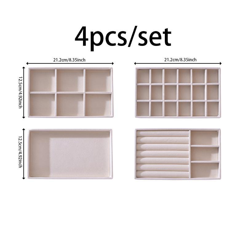 Flocking Jewelry Storage Box & Tray Set Space Saving 4/6/8Pcs for Organizing Rings Earrings Necklaces Vanity Drawer Use
