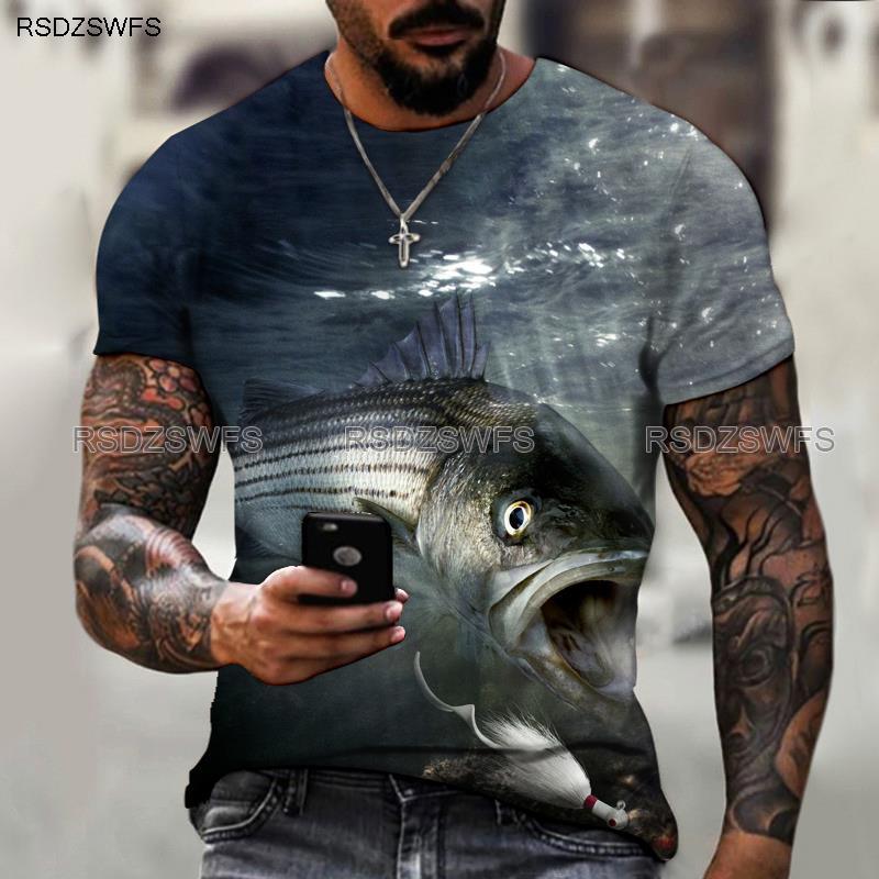 Summer Funny Fish Fisherman 3D Print T-Shirts Streetwear Men Casual Fashion Harajuku Oversized O-Neck T Shirt Tees Tops Clothing
