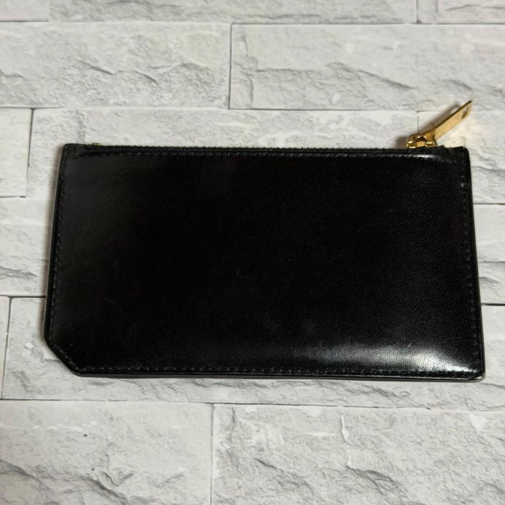 Used SAINT LAURENT PARIS Card Case Black Gold Hardware Leather Fragment Case Tag
