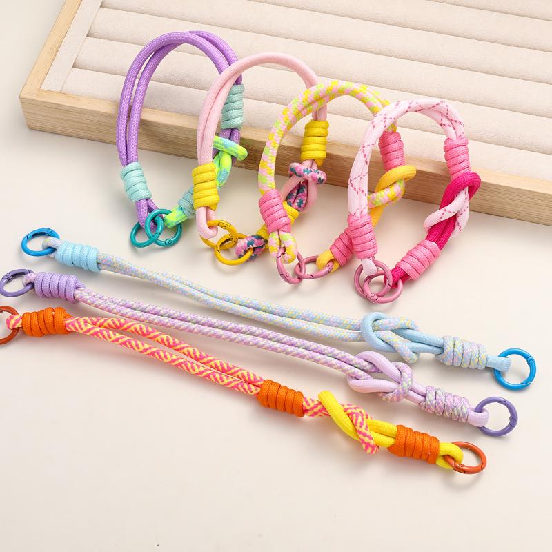 1Pcs Double Knot Hand Woven Rope Keychain Hanging Chain Ring Cord Phone Lanyard Anti-Loss Rope Keyring Wrist Strap