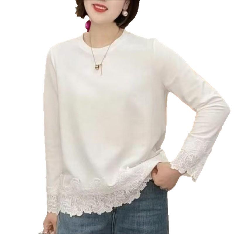 Women's Lace Patchwork Long Sleeve Round Neck Casual Top - Spring 2025 Collection