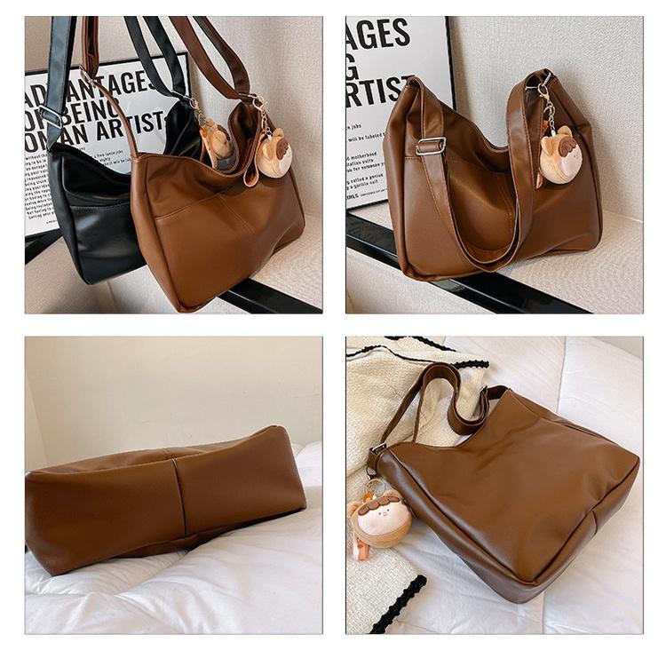 IELGY women's soft leather retro bucket bag, large-capacity crossbody shoulder tote bag (free pendant)