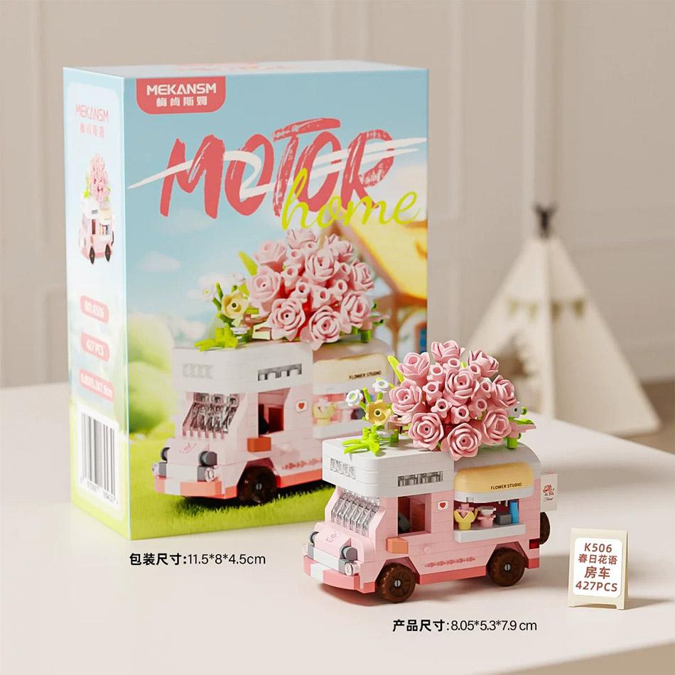 Popular Diy  Car Food Truck Fruit Ice Cream Store Flower Street View Construction Blocks Kit Girls Blocks Model Kids Plaything Children