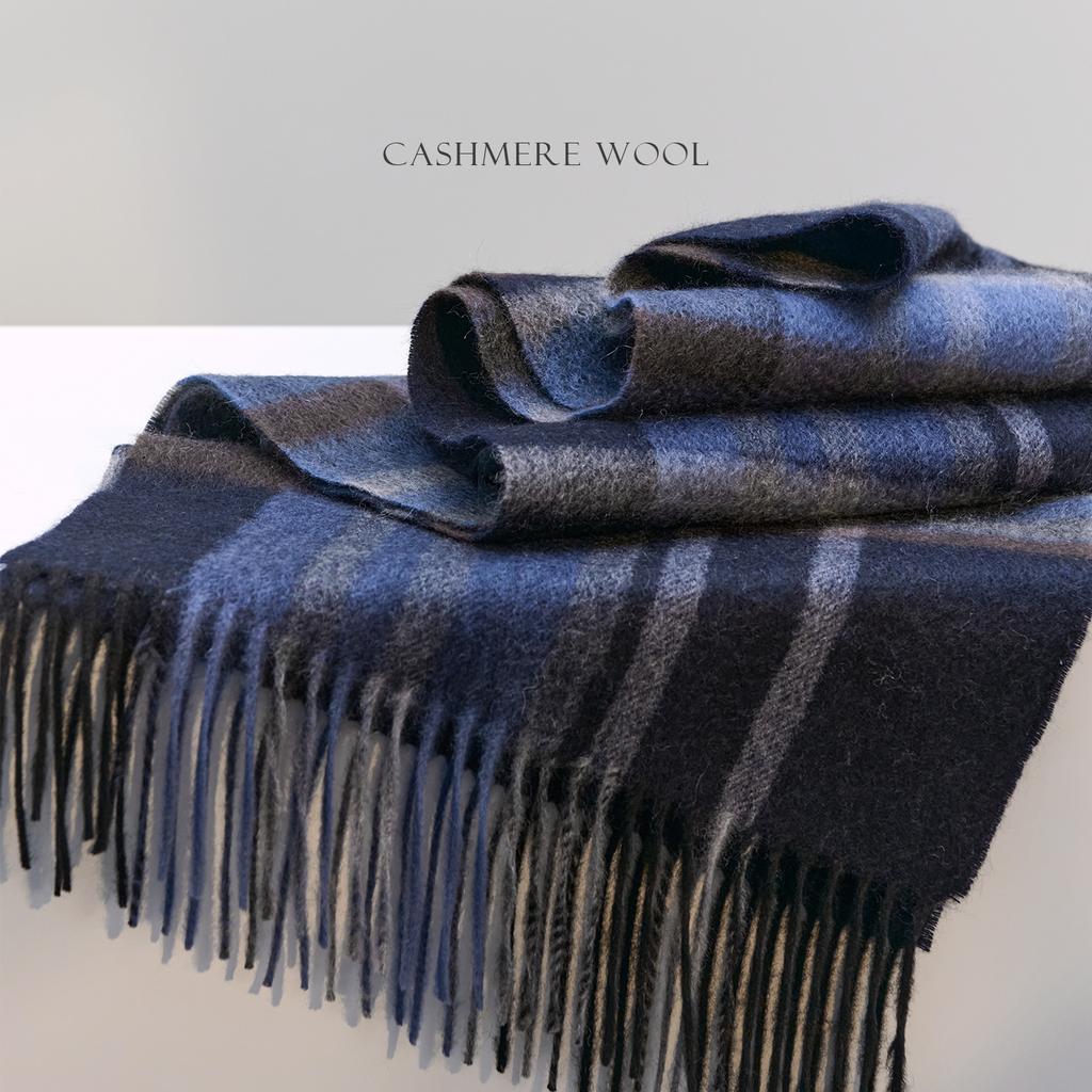 Winter 100% Cashmere Scarf Men Warmer Shawls And Wraps Echarpe Pashmina Blue Plaid Scarves Male