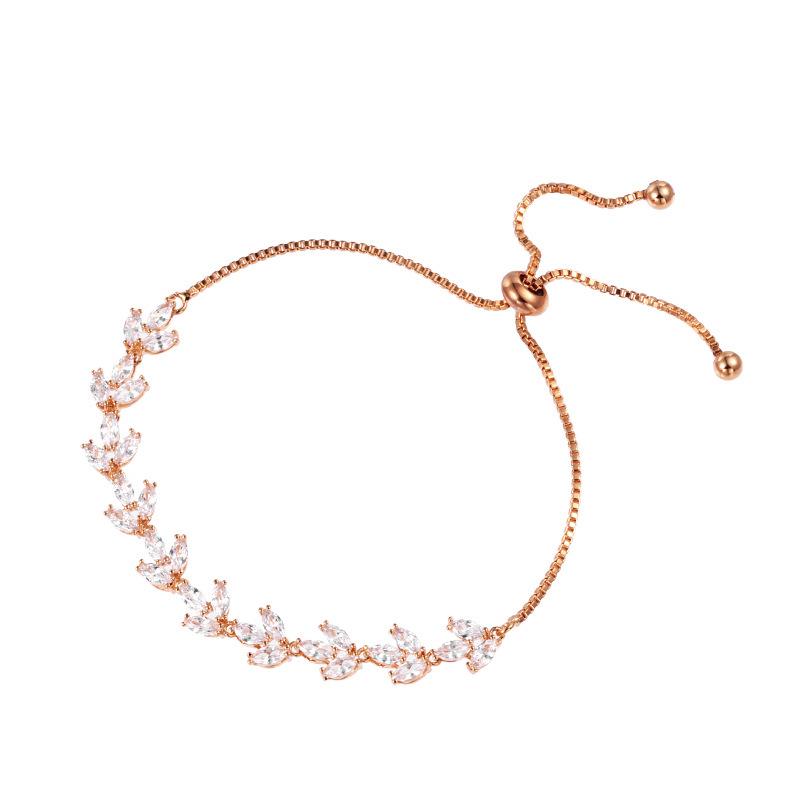 High-Quality Copper Zirconia Leaf Flower Bracelet for Weddings and Banquets