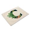 30x45cm Alphabet Letters Linen Kitchen Placemat Botanical Plant Green Tropical Leaves Dining Table Mats Coaster Pad