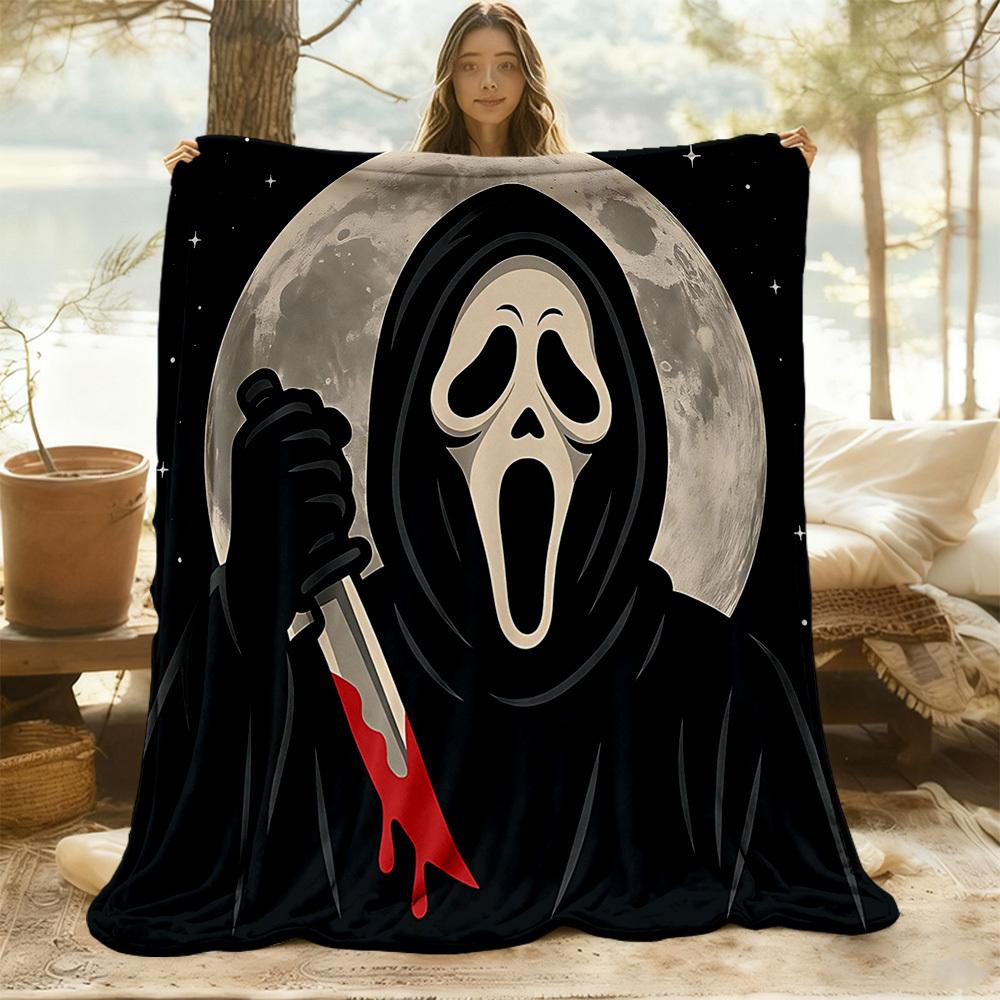 1PC Ghostface Scream Outdoor Flannel Throw Blanket - HD Printed Lightweight Soft Warm All-Season Blanket for Sofa, Bed, Travel, Camping 036