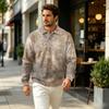 Men's Fall Casual Outdoor Knit Pullover Long Sleeve Top with Collar and Pocket, Printed