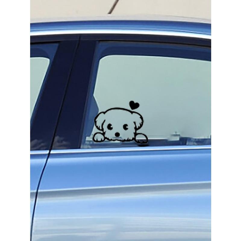 Black Dog & Heart Pattern Car Stickers, Universal Car Exterior Decorative Sticker