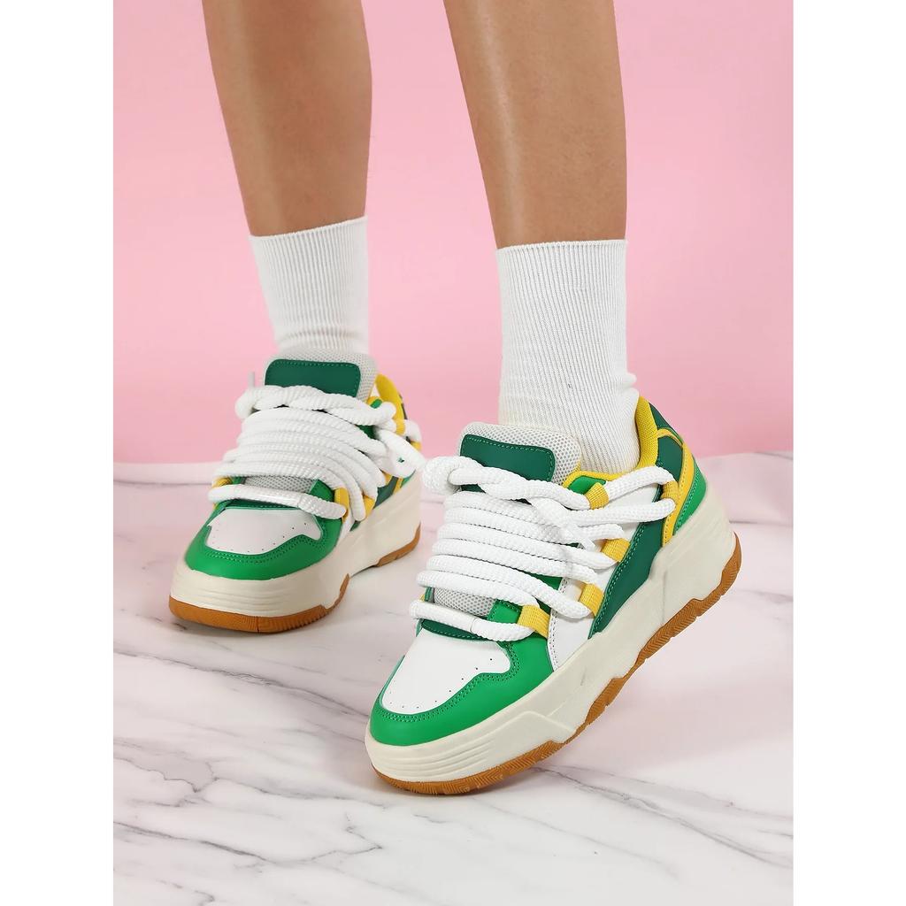 Fashion Platform Sneakers Women Chunky Shoes PU Leather Casual Shoes Ins Board Shoes Lace-up Outdoor Walking Footwear