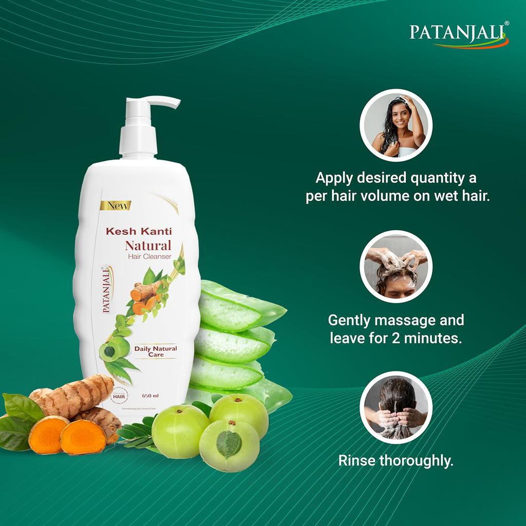Patanjali Kesh Kanti Hair Cleanser Natural Shampoo Herbal Care For Healthy Shiny Manageable Hair All Hair Types 650 Ml