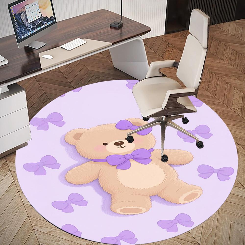 1PC Teddy Bear Bow Purple Round Chair mat Area Rug - Non-Slip, Floor Mat for Office, Bedroom, home decor Christmas Gift c0528025