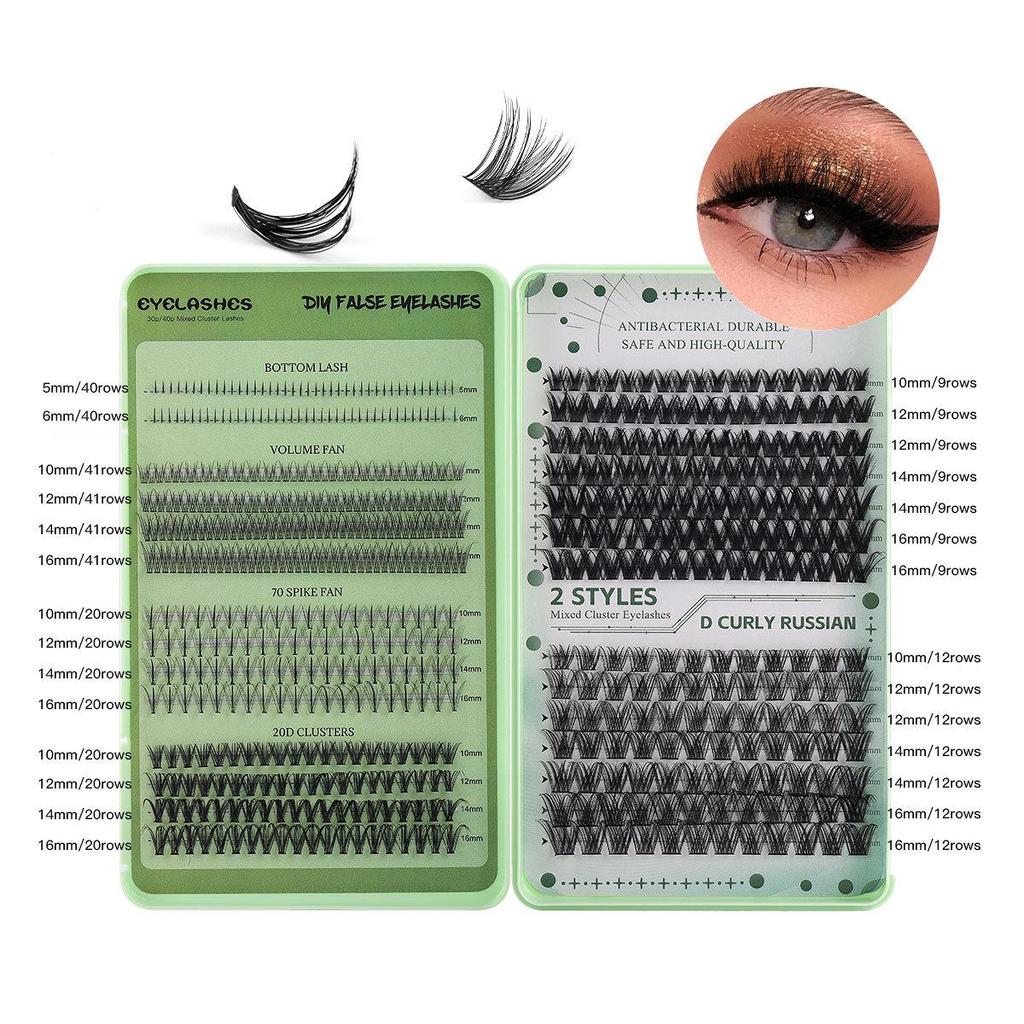 Large Capacity DIY Eyelash Extension Set: Natural Thick D Curl Segmented Self-Grafting Single Cluster Blossom Lashes