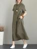 POLO Collar Cotton Linen Short Sleeved Loose Pocket Temperament Women's Casual Dress Black Summer Dress Women White Dress