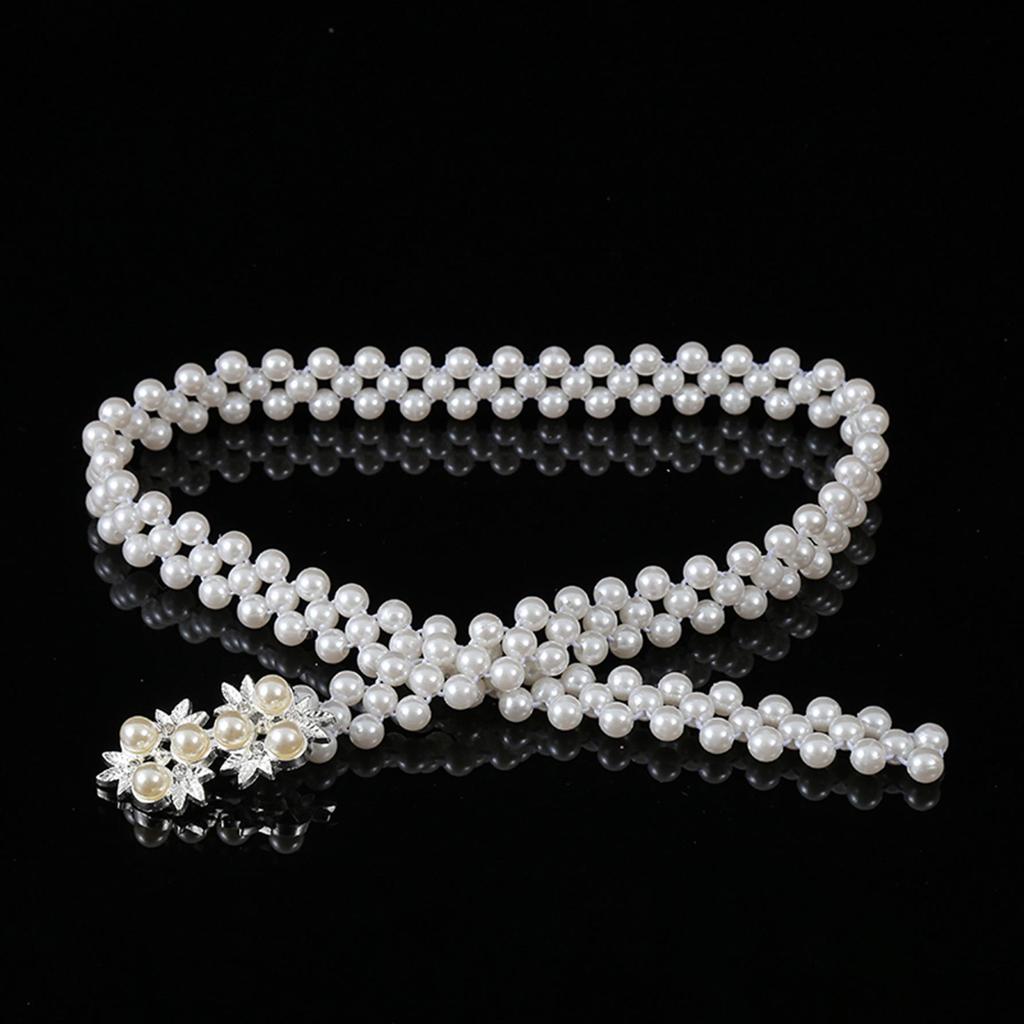 "Korean Style Rhinestone Pearl Waist Chain for Women – Fashionable, Sweet, Elastic Belt"