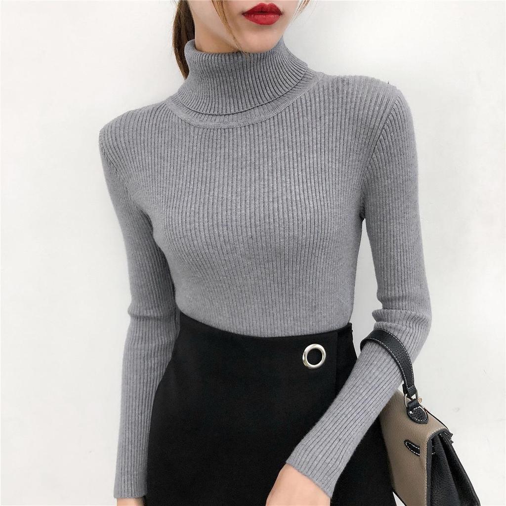 Women's Autumn Winter High Neck Slim-Fit Knit Base Layer Top In Apricot and White One Size