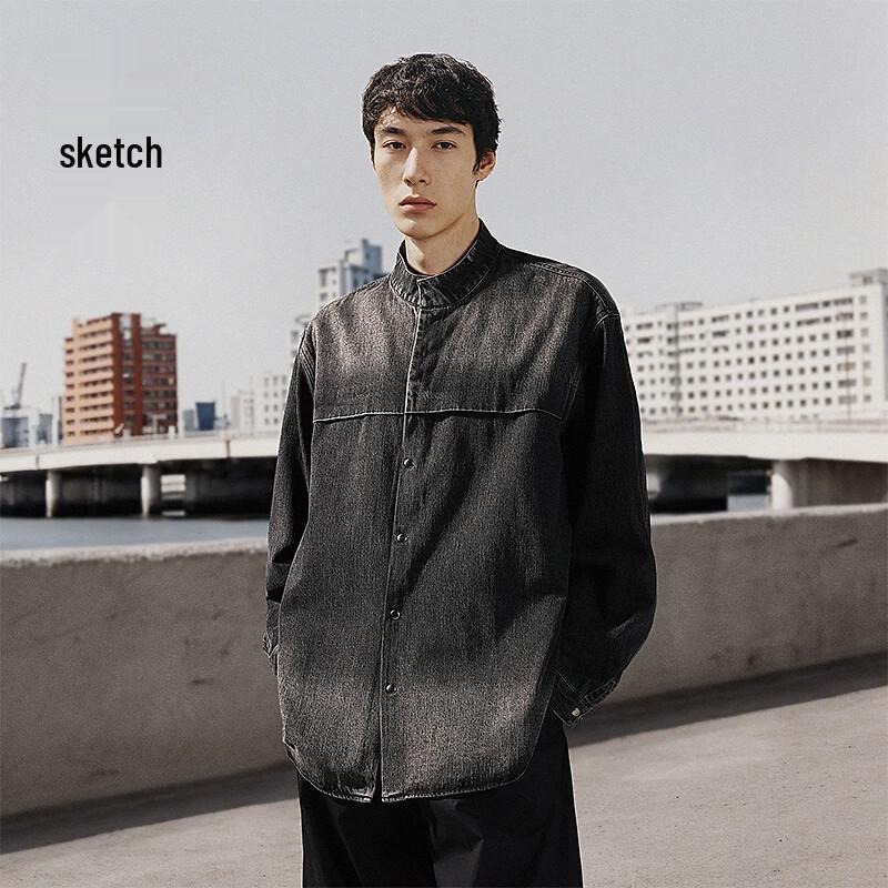Men's Loose Fit Stand Collar Cotton Long Sleeve Shirt
