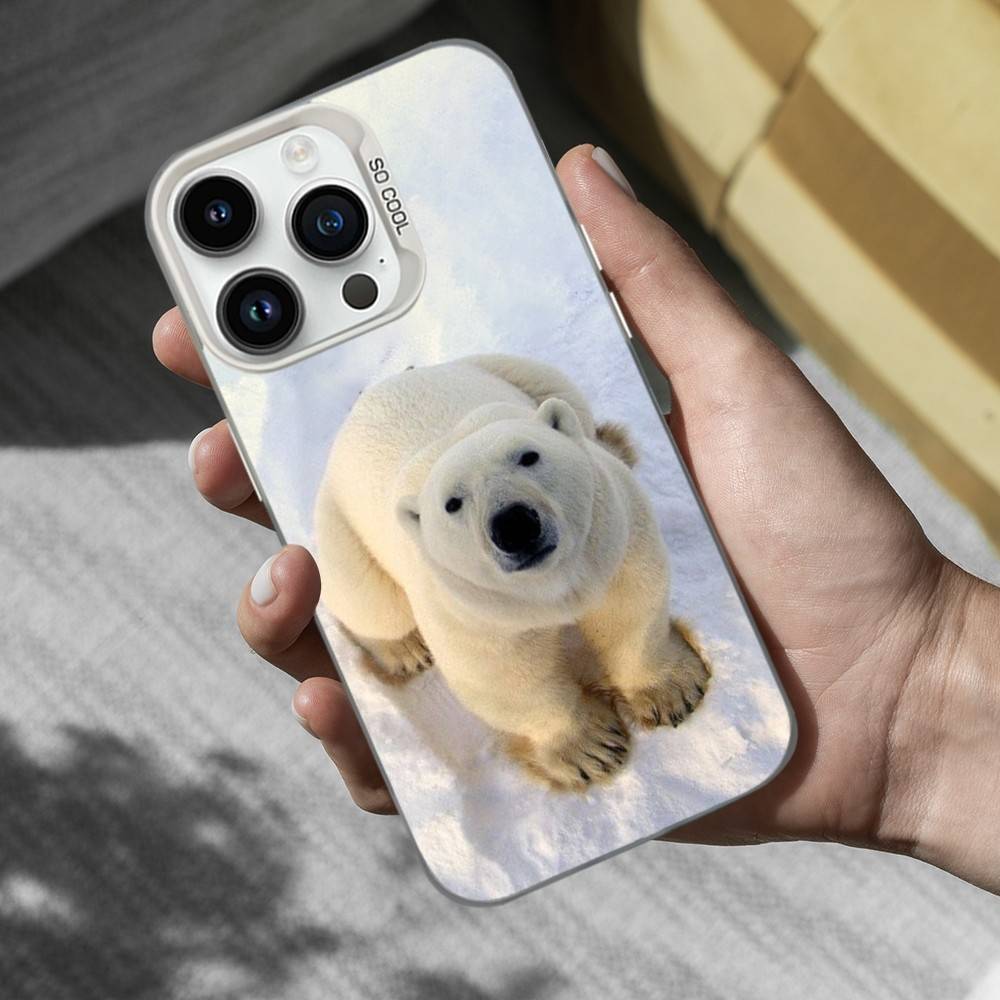 Cool Animal Polar Bear Phone Case For iPhone 16,15,14,13,12,11,Mini,XS,Pro,SE,MAX White Matte Shockproof Cover