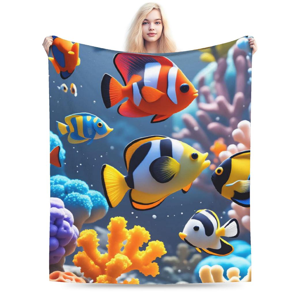 Beautiful Underwater World Colorful Fish Flannel Blankets Winter  Warm Soft Throw Blanket for Children Bedspread Sofa Bed Cover