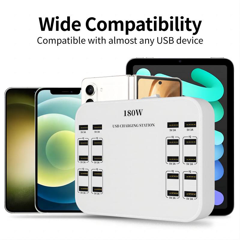 20-Port 180W USB Charger for Smartphones - Ideal for Studio, Home, or Office Use