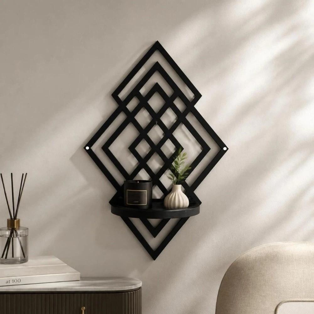 Wooden Wall Mounted Decorative Shelf Geometric Wall Storage Rack Wall Art Wall Decor Entryway