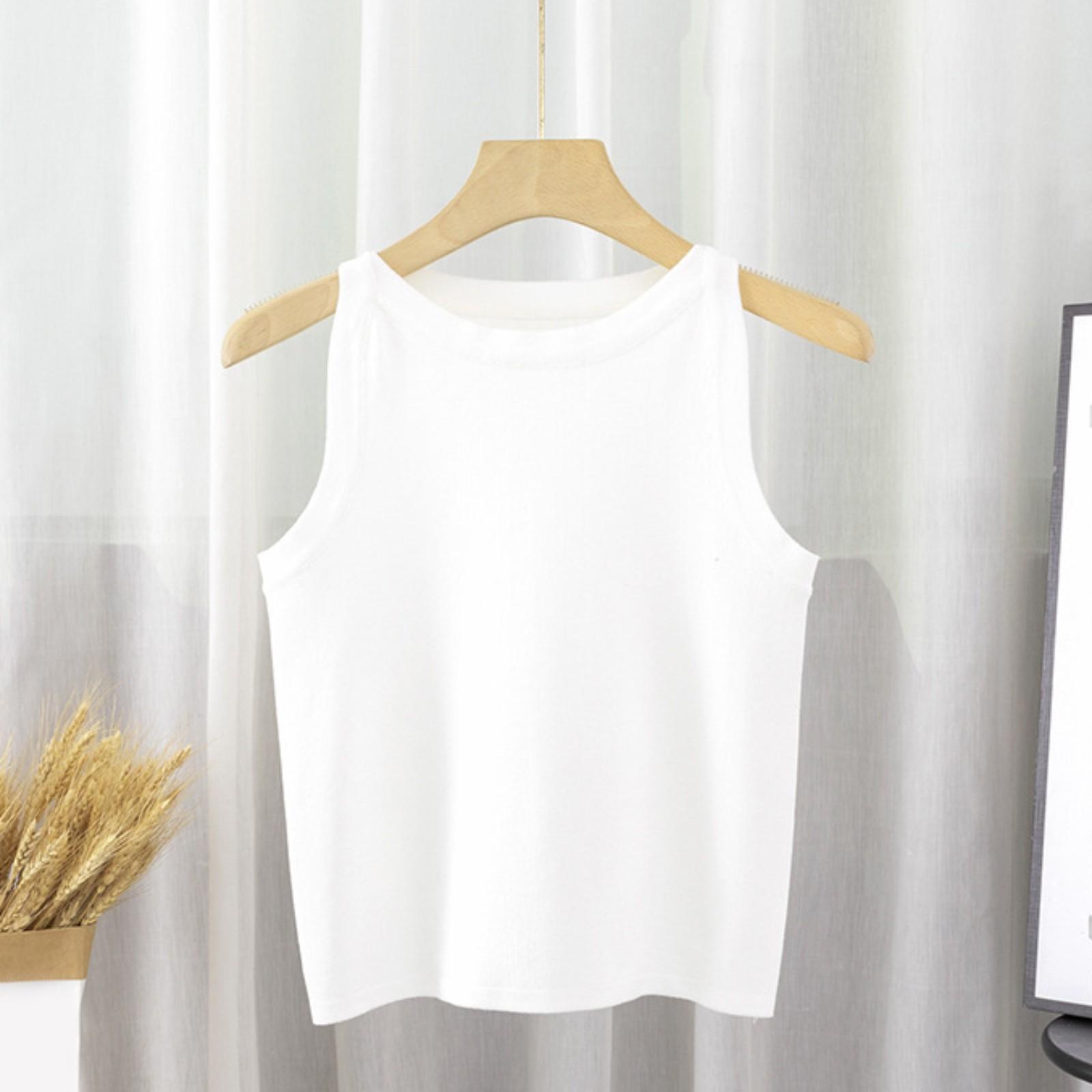 

2024 Новые женские топы-туники без рукавов, летняя мода, базовый эластичный однотонный жилет, уличные рубашки, повседневные майки One Size белый