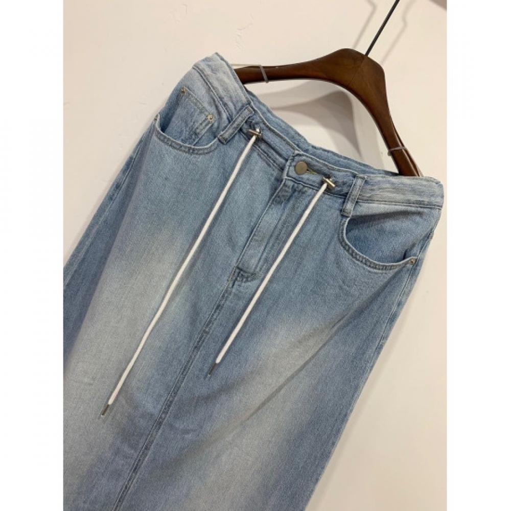 C S In The Room  Free  Hute StrIng baCk Slit Denim Long Skirt 2Color