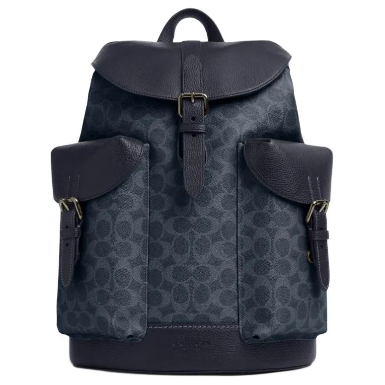 Coach Men's Bronze Warner 31 Classic Logo Pin Buckle Closure Backpack Backpacks Denim Midnight-Navy Cw211-Qbn2v