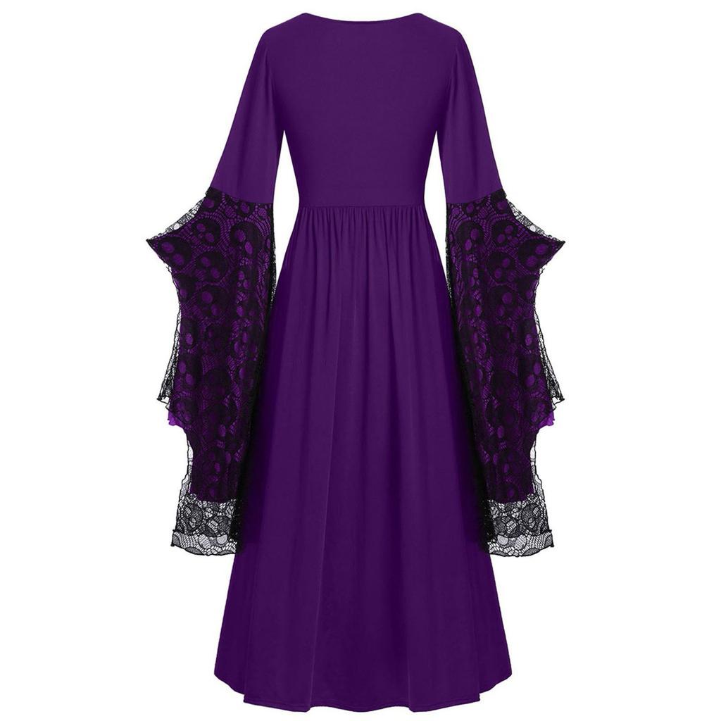 Kvinner Europeisk Retro middelaldersk domstolstil Halloween Cosplay-kostyme Voksen Skull Strap Dress Up Festantrekk